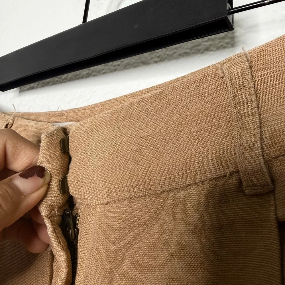 Wilfred Aritzia Linen Blend Wide Leg Pleated Trousers Brown Tan Size 4
